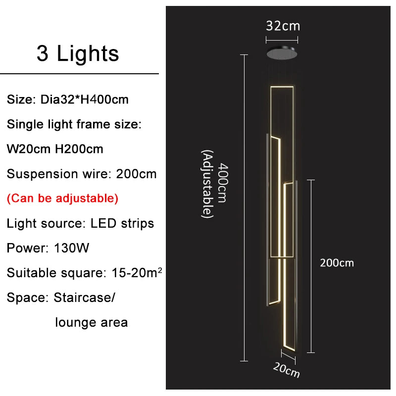 Large Modern Chandelier For Staircase Led Home Decors Hanging Lamp Black /Gold Indoor Lighting Luxury Creative Rectangle Luster's