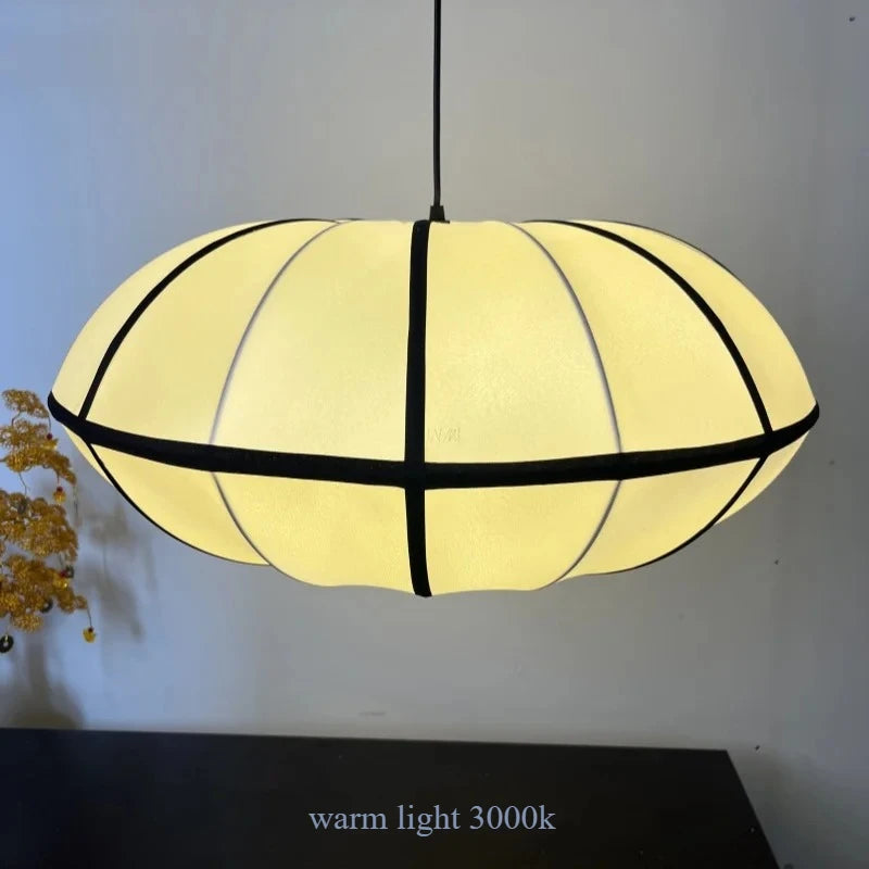 Nordic Medieval Silk Lantern LED Pendant Light - Japanese Wabi-Sabi Zen Ceiling Chandelier Lamp Fixture for Living Room, Bedroom & Home Decor