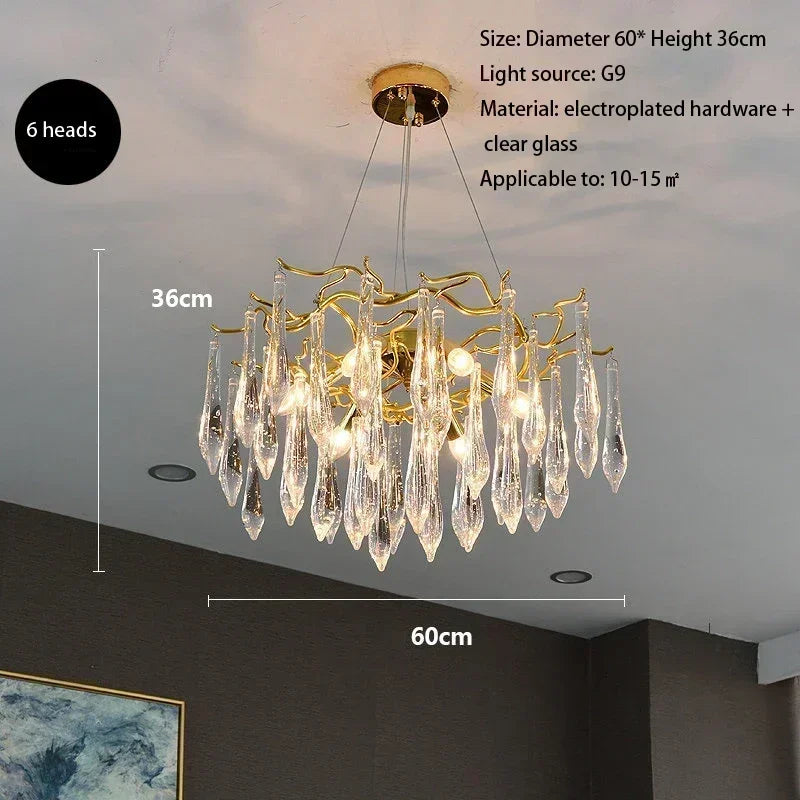2025 Modern Gold Crystal Chandelier Living Room High Ceiling Luxury Big Lustres Aluminium Crystal Tree Branch Chandelier Lights