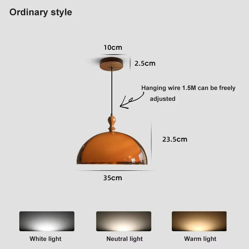 Vintage Brown Bauhaus Orange Pendant Lamp French Retro Design Adjustable Hanging Light for Dining Table Cafe LED Chandelier