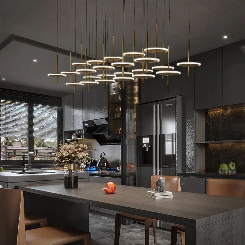 Pendant Lights for Living Room Design Led Modern Black Iron Art Circular Chandelier for Hotel Customized Large Chandeliers