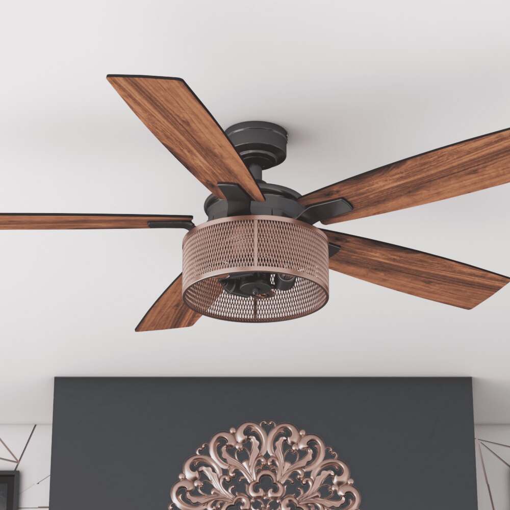 Carnegie 52" Matte Black and Copper Ceiling Fan with Lights and Remote Control Ceiling Fan Room Decor Ceiling Fan with Led Light