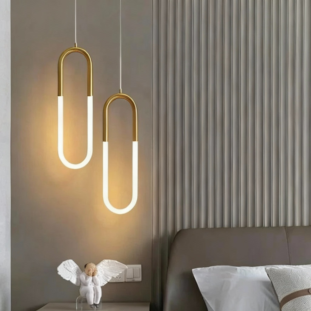 Brass U-shaped tube LED pendant lights Bedroom Bedside Long-line hanging lamp Kitchen Island Dining table Home Decor Luminaires