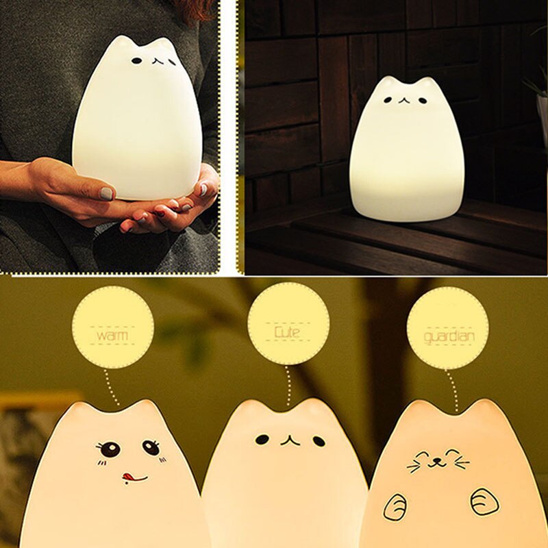Night light Cat Silicone LED kids Night Light baby USB Rechargeable Sensor Touch lamp baby Children Cute Nursery Bedroom lights