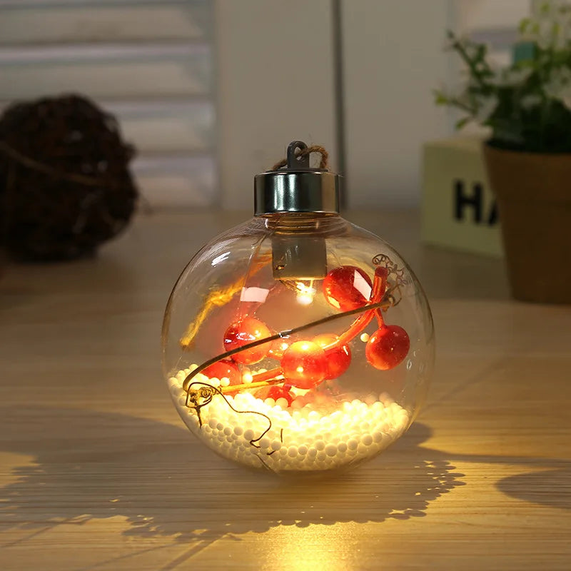 Pet 8cm Simulation Interior Christmas Pendant Transparent Led Warm White Light Christmas Ball For Holiday Party New Year 2025