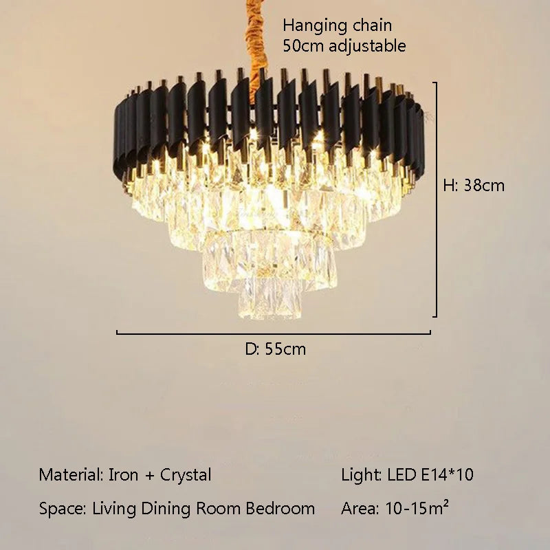 Modern Luxury Crystal LED Chandelier E14 Ceiling Pendant Light for Villa Hotel Lobby Living Dining Bedroom Indoor Decor Lighting