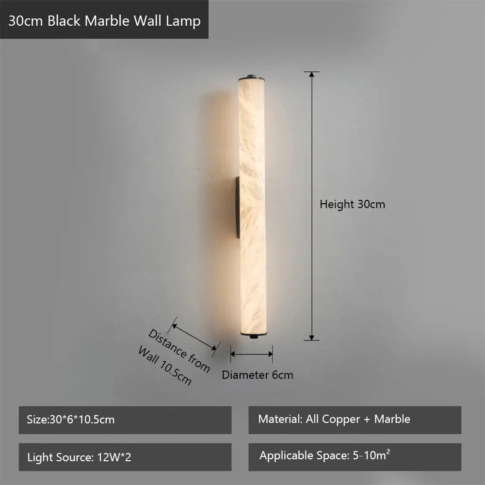 Spanish Natural Marble Wall Sconce Lamp - Cylindrical Up & Down LED Wall Light Fixture for Bathroom, Bedroom, Stairs & Parlor Decor