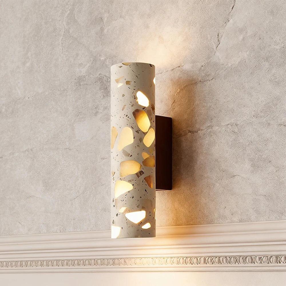 Mid-Century Translucent Stone LED Wall Lamp - Retro Architectural Accent Sconce Light Fixture for Bedroom Bedside, Living Room Background & Corridor