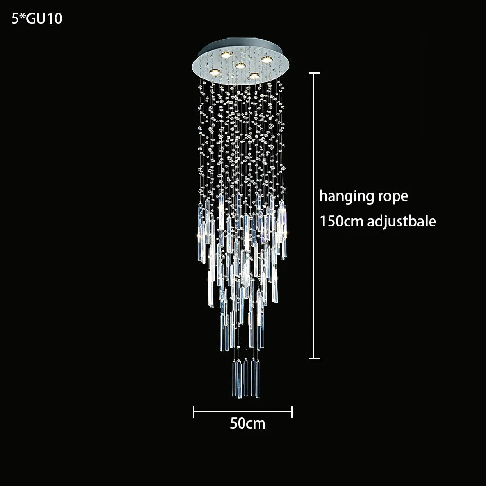 Modern Long Crystal Chandelier For High Ceiling Villa Staircase LED Raindrop Hanging Light Duplex Loft Foyer Ceiling Lamp