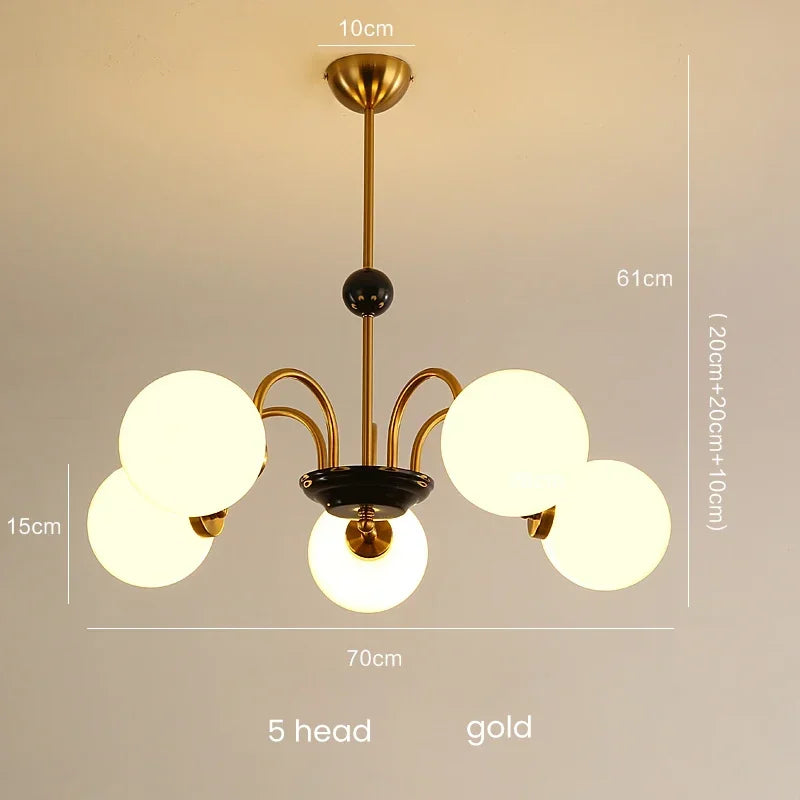 Mid-Century Retro Chandelier French Glass Ball Pengdant Lamp Bauhaus Gold/Chrome Luxury Living Room Bedroom Study Light