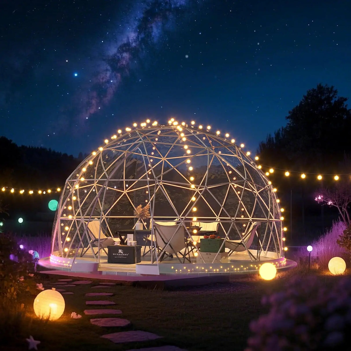 12FT Outdoor Dome Tent Waterproof PVC Clear Cover LED Lights Window 6-10 Person Camping Backyard Patio Party Custom