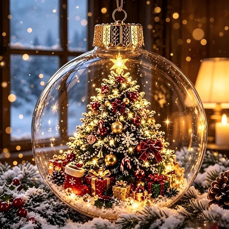 8cm LED Light Up Christmas Ball Ornament Santa Claus Snowman Glowing Plastic Bauble Xmas Tree Hanging Pendant Xmas Party Decor