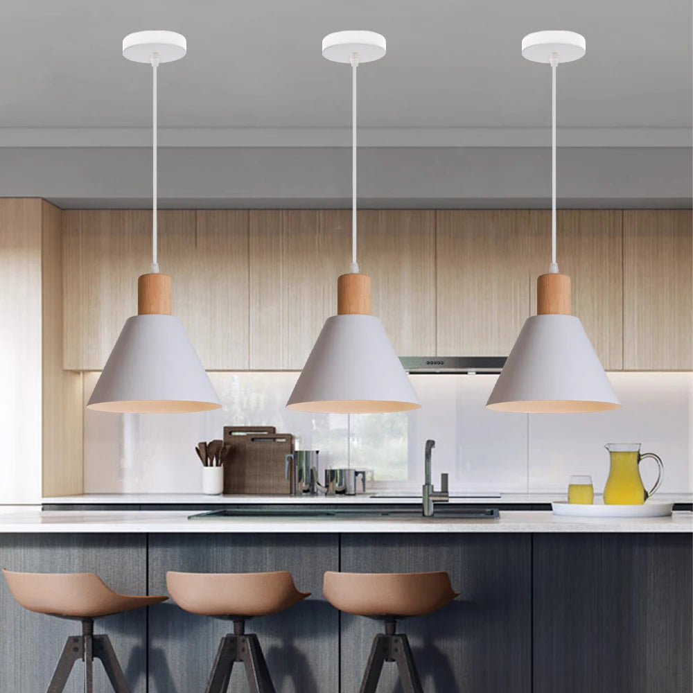 Loft Modern Pendant Light Wood Nordic Hanging Lamp Kitchen Lighting Fixture Industrial Chandelier Hanglamp Living Room Luminaire