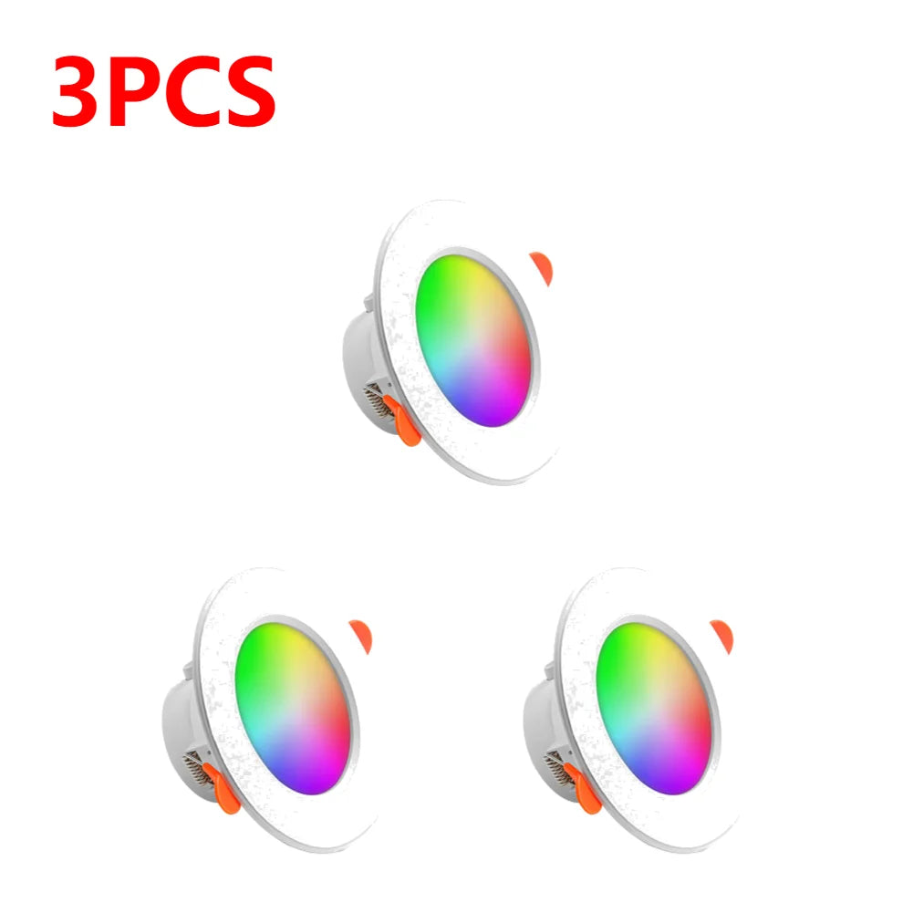 1-10 Pack Smart RGB LED Recessed Downlight (10W Dimmable, Warm to Cool White) - Round Color-Changing Ceiling Spot Light Panel Lamp for Bedroom & Living Room Decor