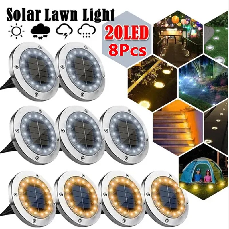 20LED Solar Power Disk Light Outdoor Garden Solar Underground Light Deck Light Spotlight Buried Solar Led Lamp Garden Decoration