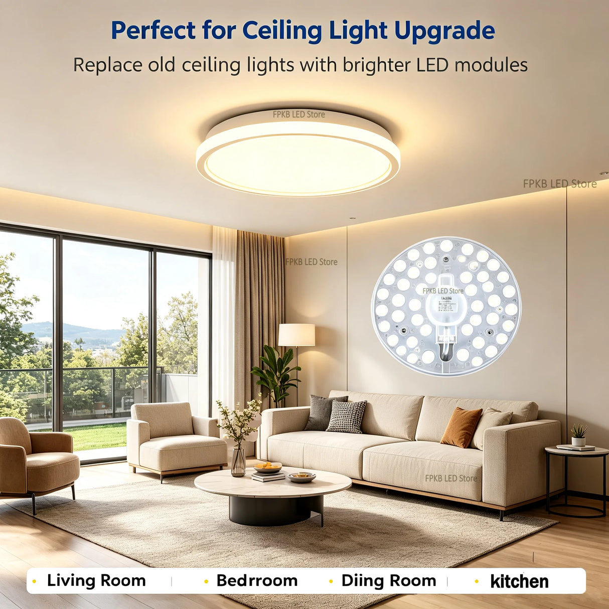 AC 220V–240V LED Ceiling Light Board Replacement (12W–50W) - Circular SMD LED PCB Module Plate for Round Lamp Repairs
