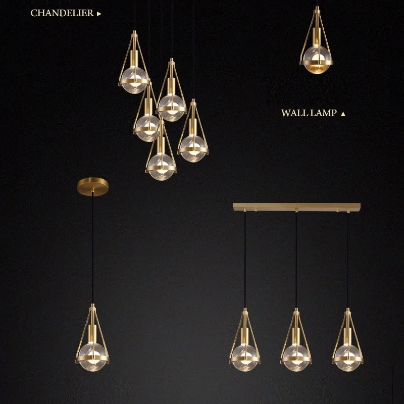 Modern Luxury Copper Crystal Pendant Lights Restaurant Bar Dining Room Bedroom Bedside LED Hanging Lamp Home Lighting Luminaire