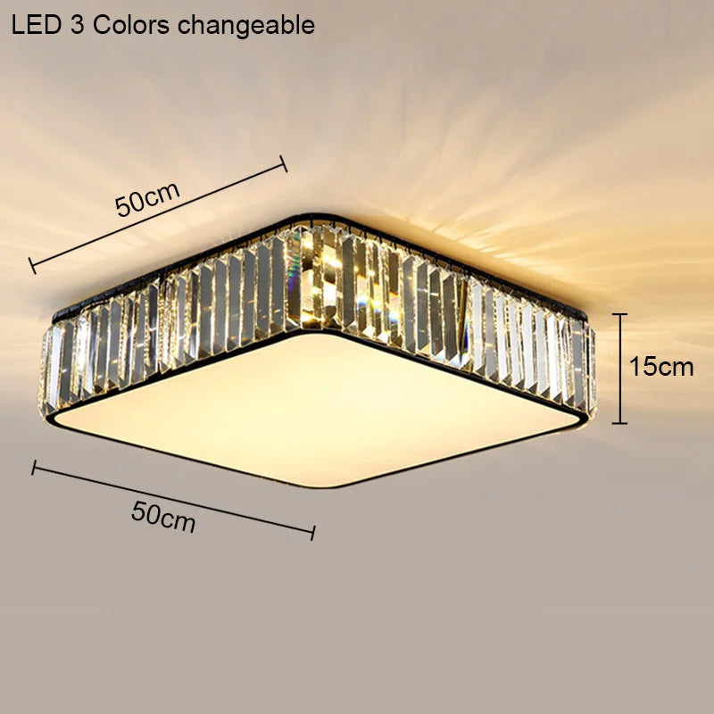 Modern Geometric Crystal Ceiling Light - Round & Square LED Lamp for Bedroom