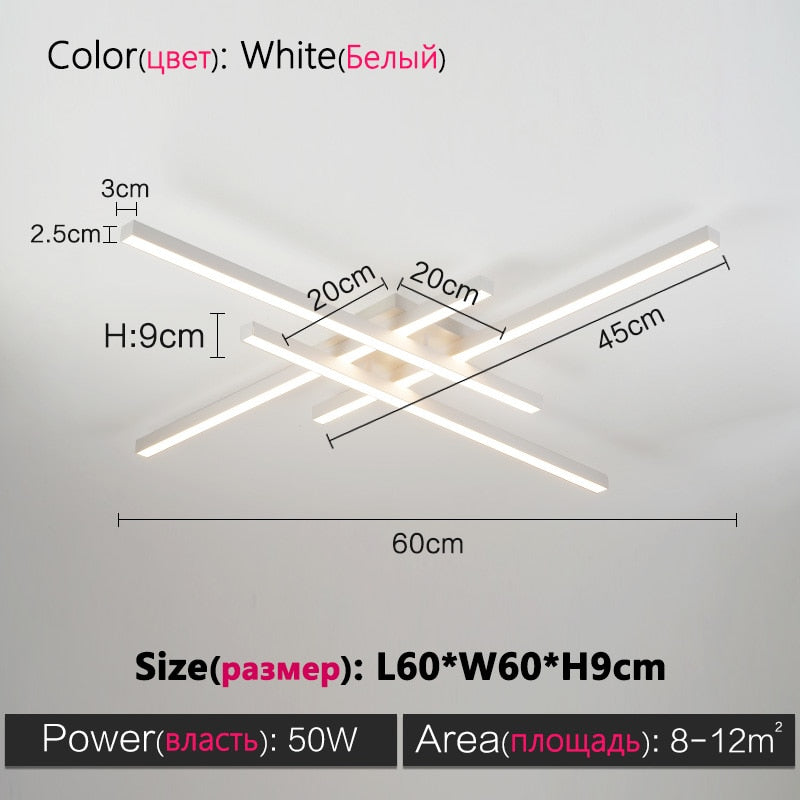 Black chandelier square bedroom lamps living room lamp led ceiling lamp Nordic minimalist creative led ceiling lamp strip lights