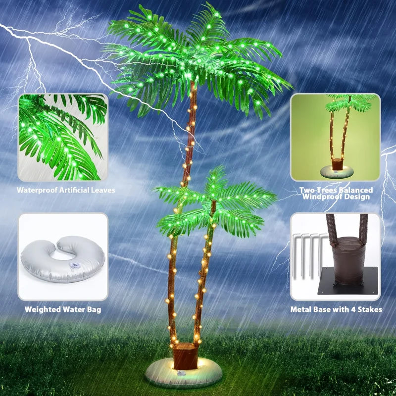 6 FT SolarPalm Trees For Outside Patio, Bar Pool DeckLED Artificial Fake Tree Lights For Tropical Party Christmas