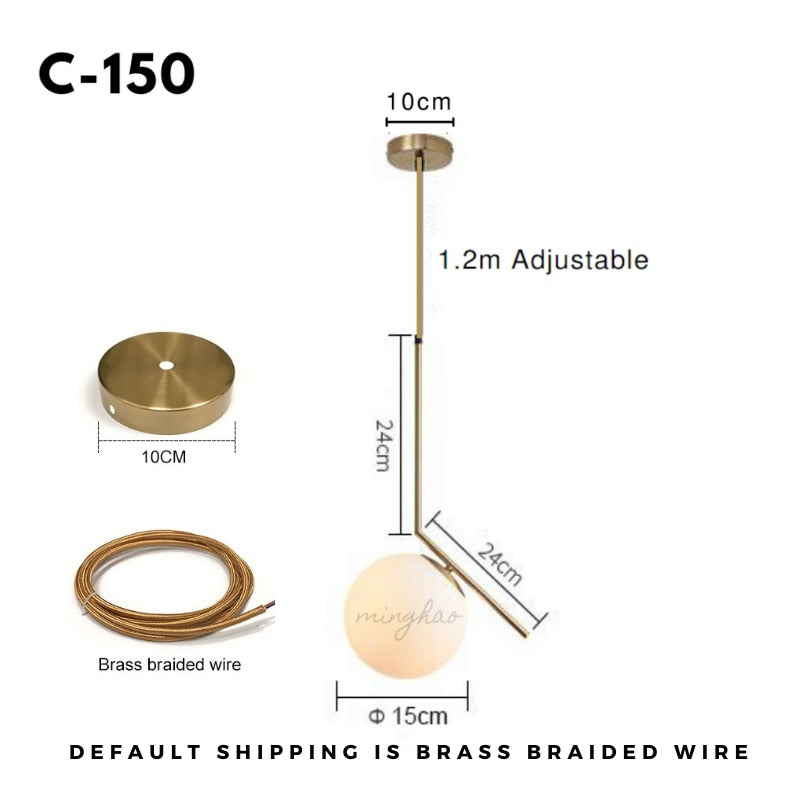 Modern LED Round Glass Ball Pendant Lights Iron E14 Pendant Lamps Hanging Light Fixture for Living Bedroom Dining Room