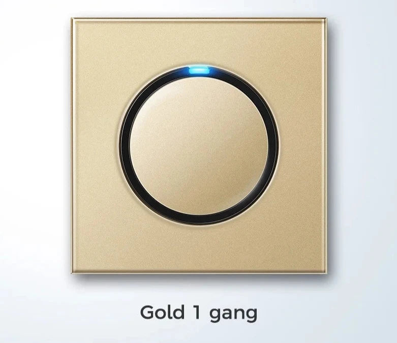 Universal Round Tempered Glass Home Wall Switch Panel LED Indicator Black/Grey/Gold/White 250V 86mm*86mm Wall Light Switch