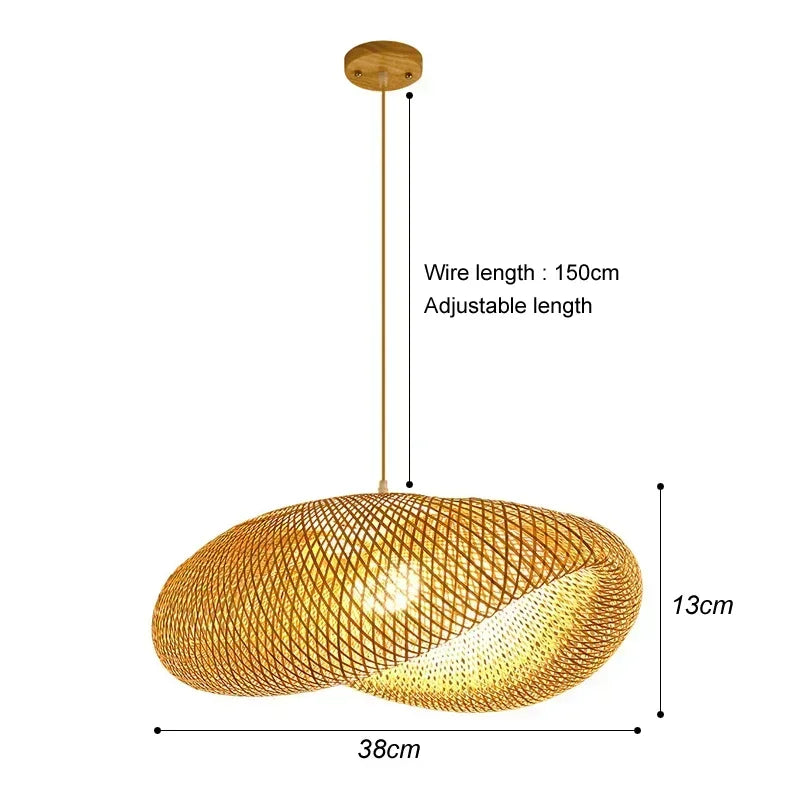 Classic Bamboo Luster's Chandelier Hanging Lamp Ceiling Handmade Rattan Pendant Light Fixture Weaving Home Living