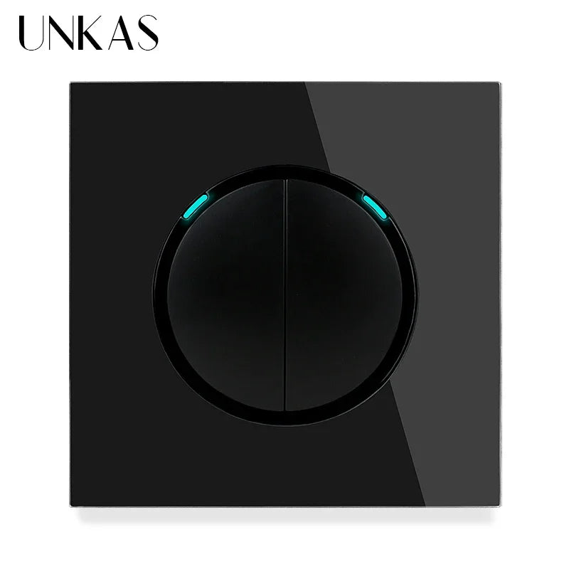 Modern 2-Way Pass Through Light Switch - Gray Glass Panel with LED Indicator