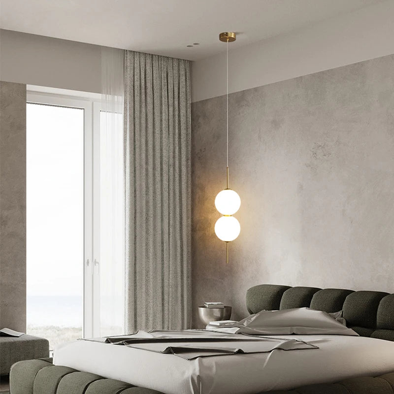 Nordic Glass Ball LED Pendant Lights Bedroom Bedside Hanging Lights Fixture Long Design Lighting Nordic Ceiling Chandeliers