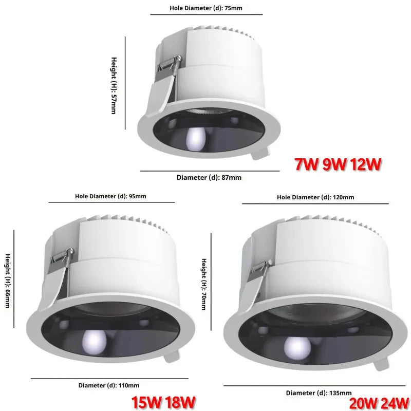 IP68 Waterproof LED Downlight Embedded 7W 9W 12W 15W 18W 24W LED Ceiling Light For Kitchen Washbasin Bathroom Recessed Spotlight