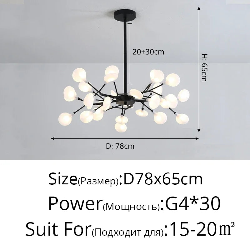Modern Firefly LED Chandelier Black Gold for Living Room Bedroom Hall Home Decor Indoor Lighting Minimalist Ceiling Pendant Lamp