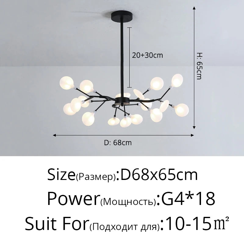 Creativity Firefly LED Chandelier Black Gold for Living Room Bedroom Hall Home Decor Indoor Lighting Minimalist Ceiling Pendant