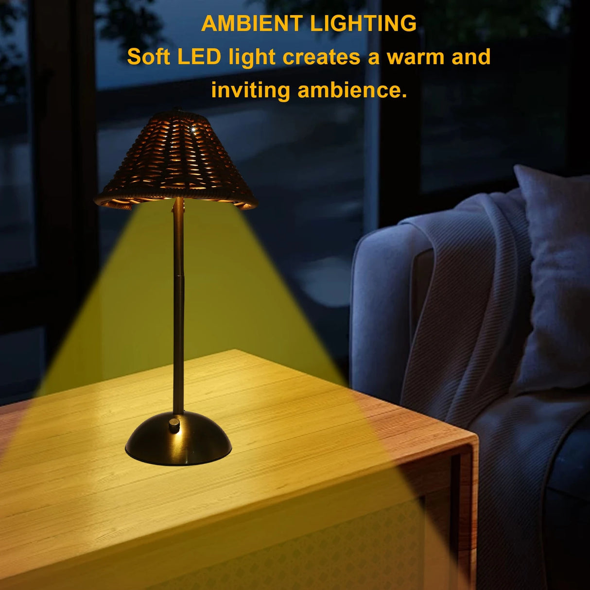 LED Rechargeable Reading Light Dimmable Bedside Lamp Energy Saving Eye Care Compact 600mAh PC Rattan Weaving for Restaurant