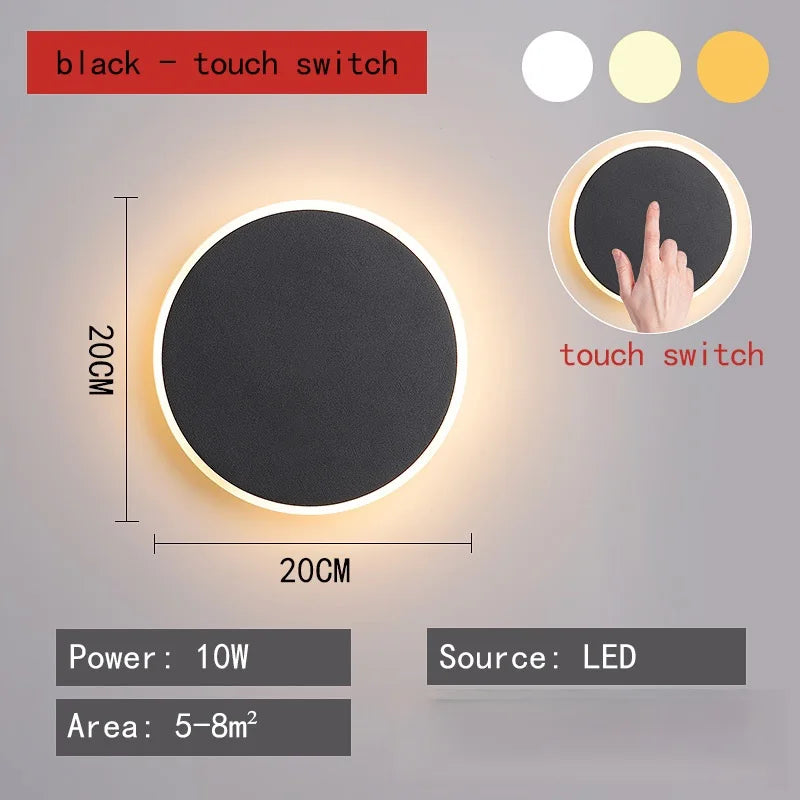 Modern Minimalist Round LED Wall Lamp - Touch Switch & Motion Sensor Porch Light