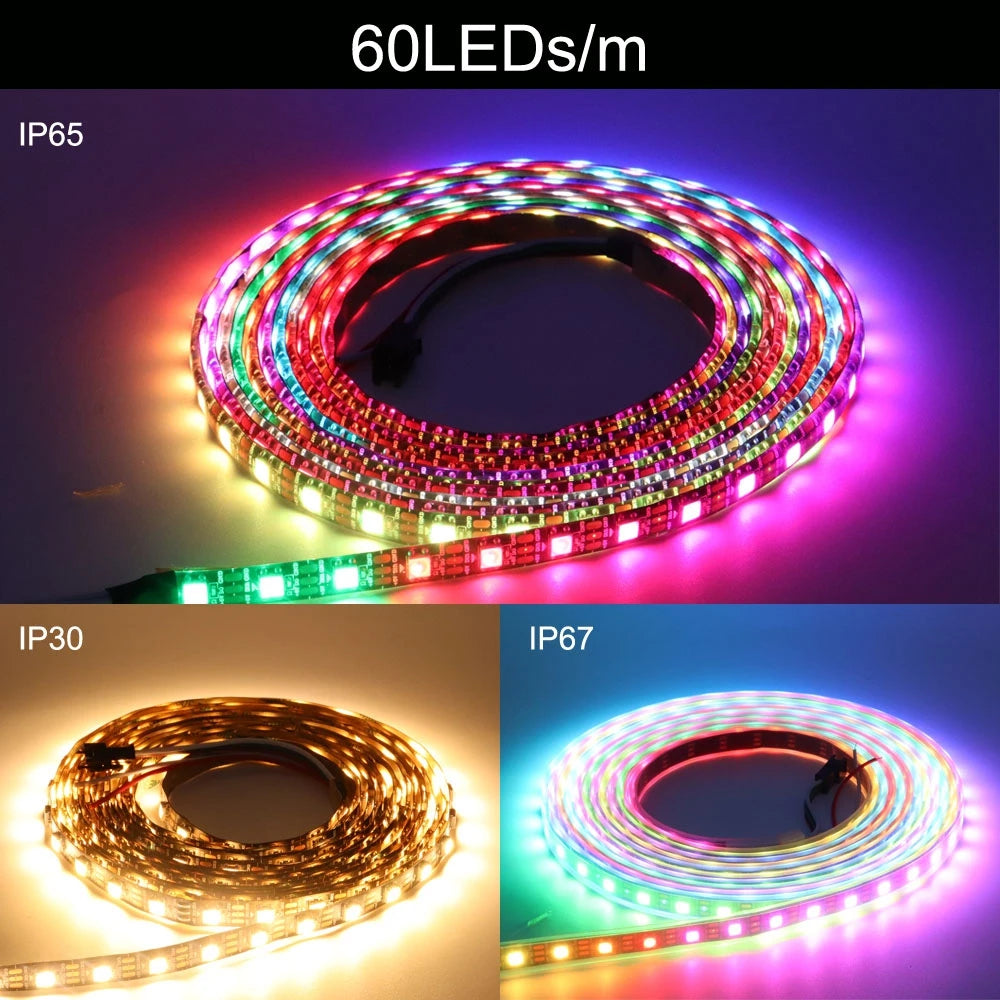 WS2812B WS2815 WS2813 WS2811 Addressable RGBIC LED Strip - DC5V/12V Smart Pixel Tape Light (30/60/144 LEDs/m)