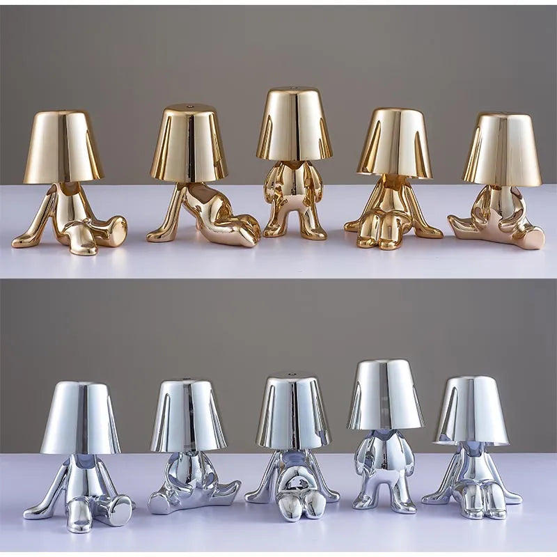 Nordic Chrome Little Golden Man Table Lamp Living Room Bedroom Bedside Children's Room Night Lights Net Red Creative Desk Lamps