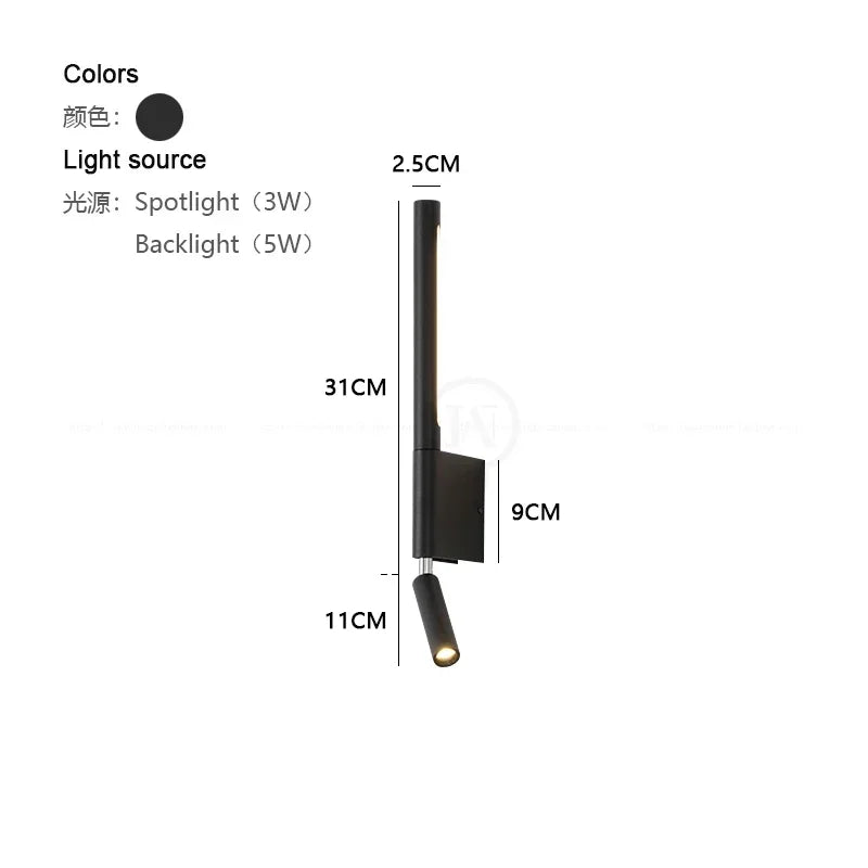 Bedside wall lamp 330 degree rotation adjustable wall lamp reading light with switch minimalist Nordic hotel room master bedroom