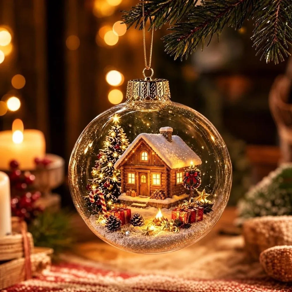 8cm Christmas Ball Ornament Transparent Acrylic Xmas Hanging Decoration DIY with Light Snowman Crystal Ball Holiday Ornament