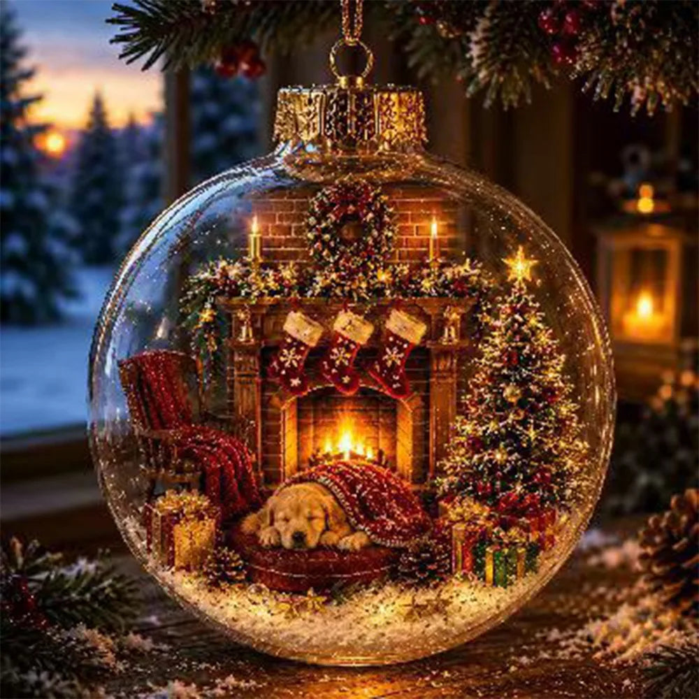 Transparent Lighted Christmas Ball Ornament Acrylic Plastic Clear Christmas Bauble Ornament Exquisite Cartoon Style