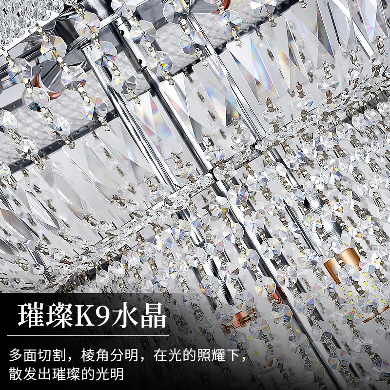 Light Luxury Loft Duplex Crystal Chandelier Villa Chandelier Staircase Long Chandelier European-style Large Chrome Chandelier