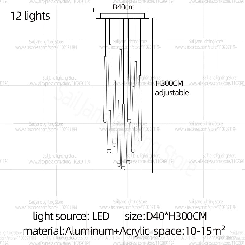 Modern LED Long Staircase Chandelier - Luxury Villa & Attic Hanging Lamp