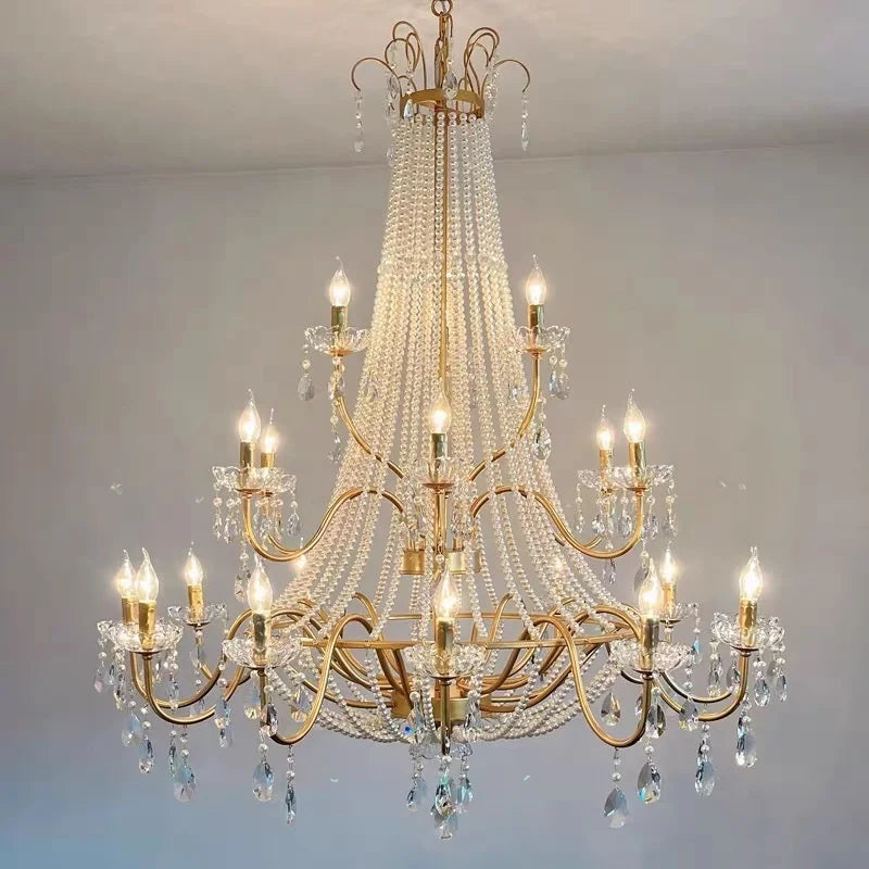 American Black Candle LED Chandelier - Luxury Crystal Pendant for Stairs