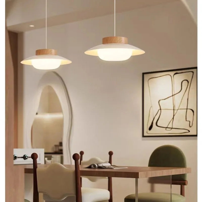 Cream Style Restaurant Pendant Light Japanese Style Wooden Dining Table Light Traditional Wabi Sabi Wind Light