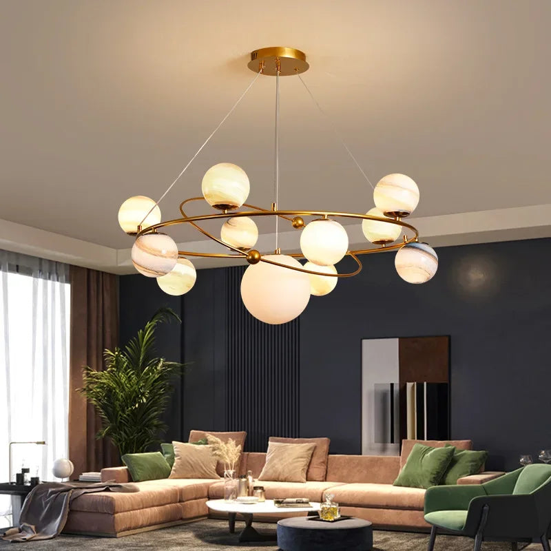 Nordic Planet Chandelier Ceiling Simple Living Room LED Pendant Lights Creative Moon Lamp Earth Children's Bedroom Hanging Light