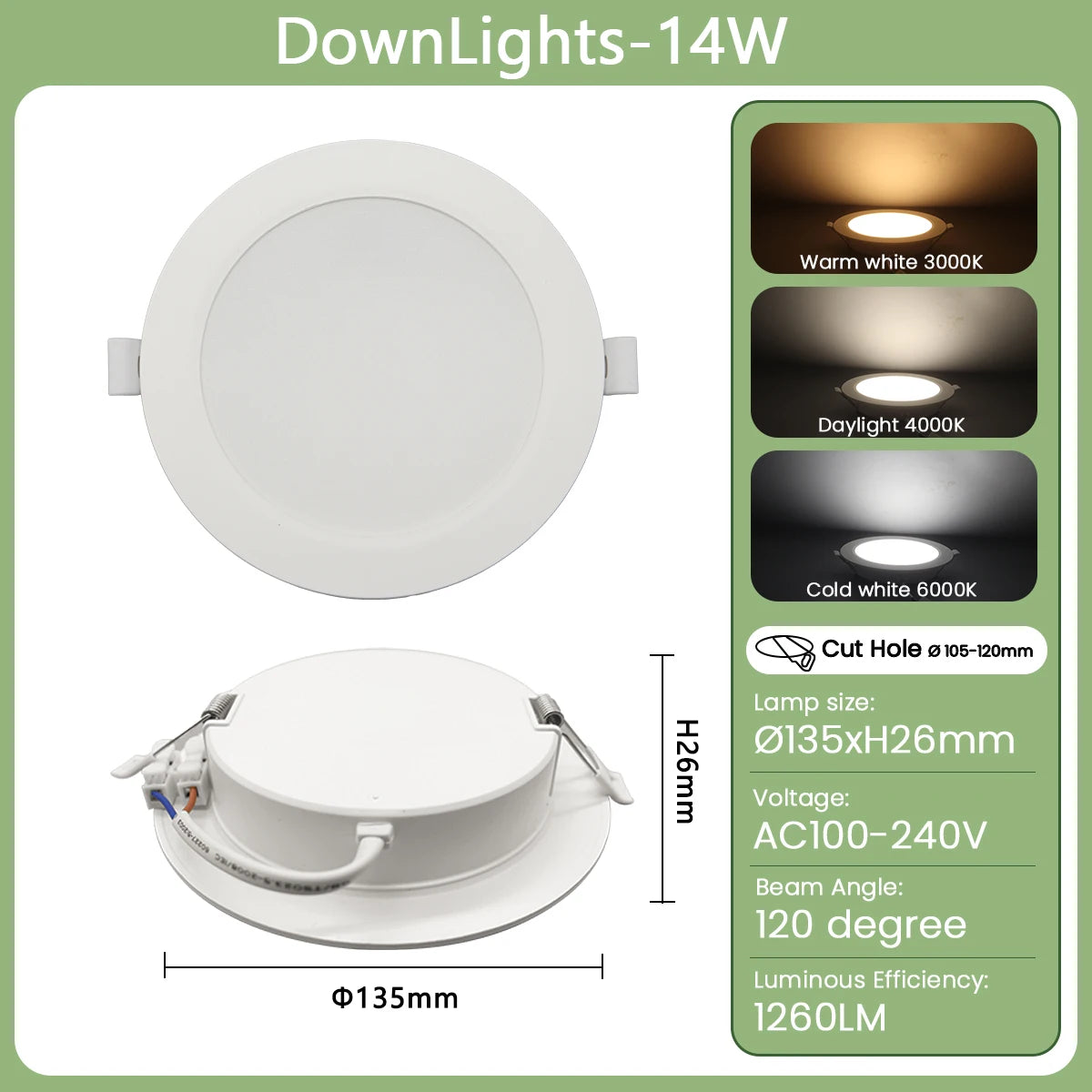 1-10PCS Recessed Round LED Downlight - 120V 220V Dual-Voltage Slim Panel Light