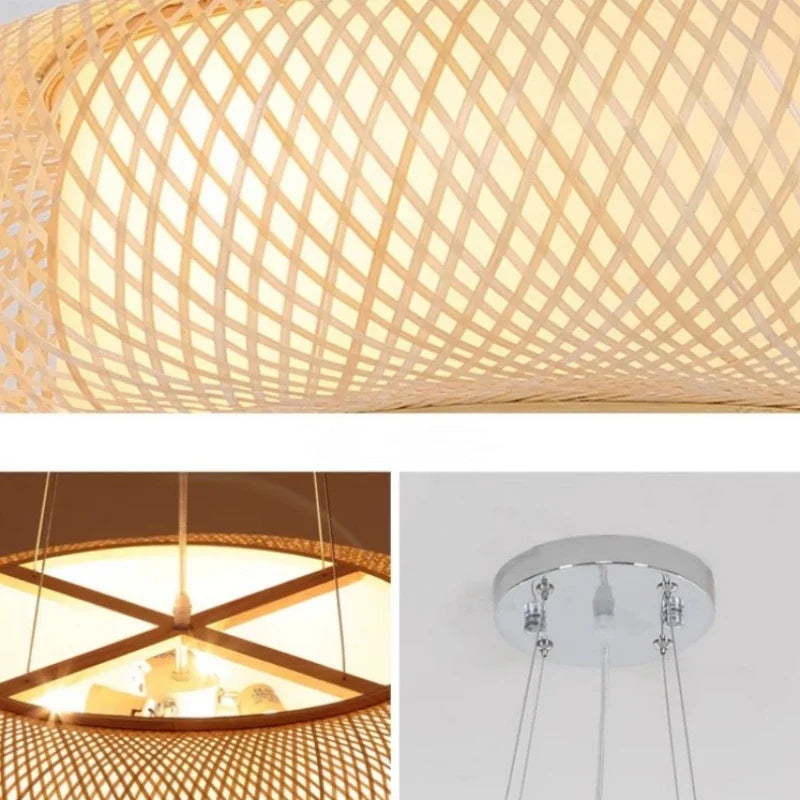 Handwoven Rattan Pendant Light, Sculptural Bamboo Hanging Lamp for Dining Room, Tea Room, Bedroom and Living Area