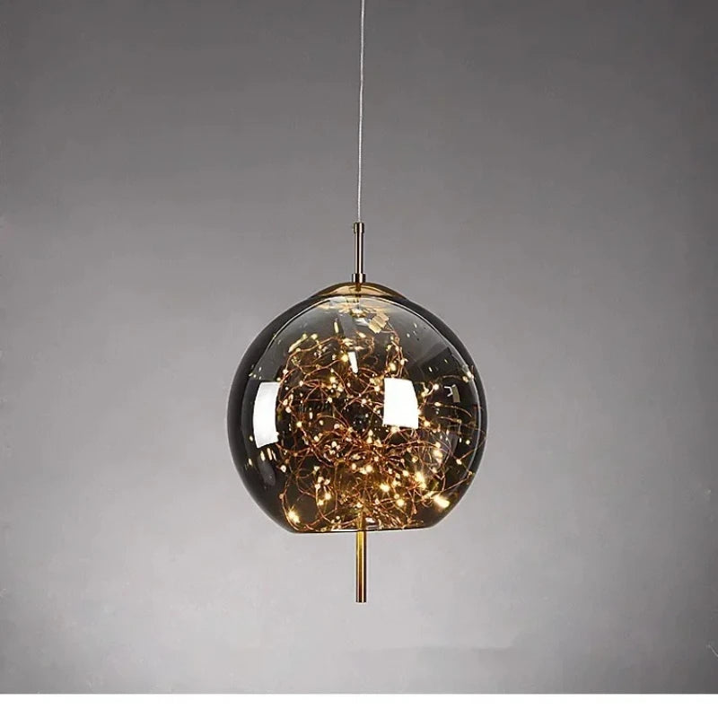 LED Nordic Net Red Bedside Chandelier Girl Light Glass Small Luxury Long Line Personality Art Full of Stars Hotel Bar Xn