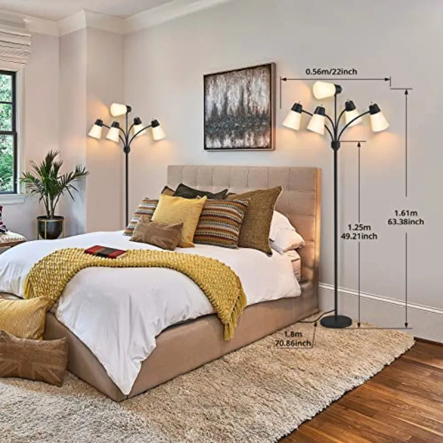 LED Floor Lamp, Medusa Multi Head Modern Tall, Rustic Adjustable Reading Standing Light for Living/ Room, Bedroom