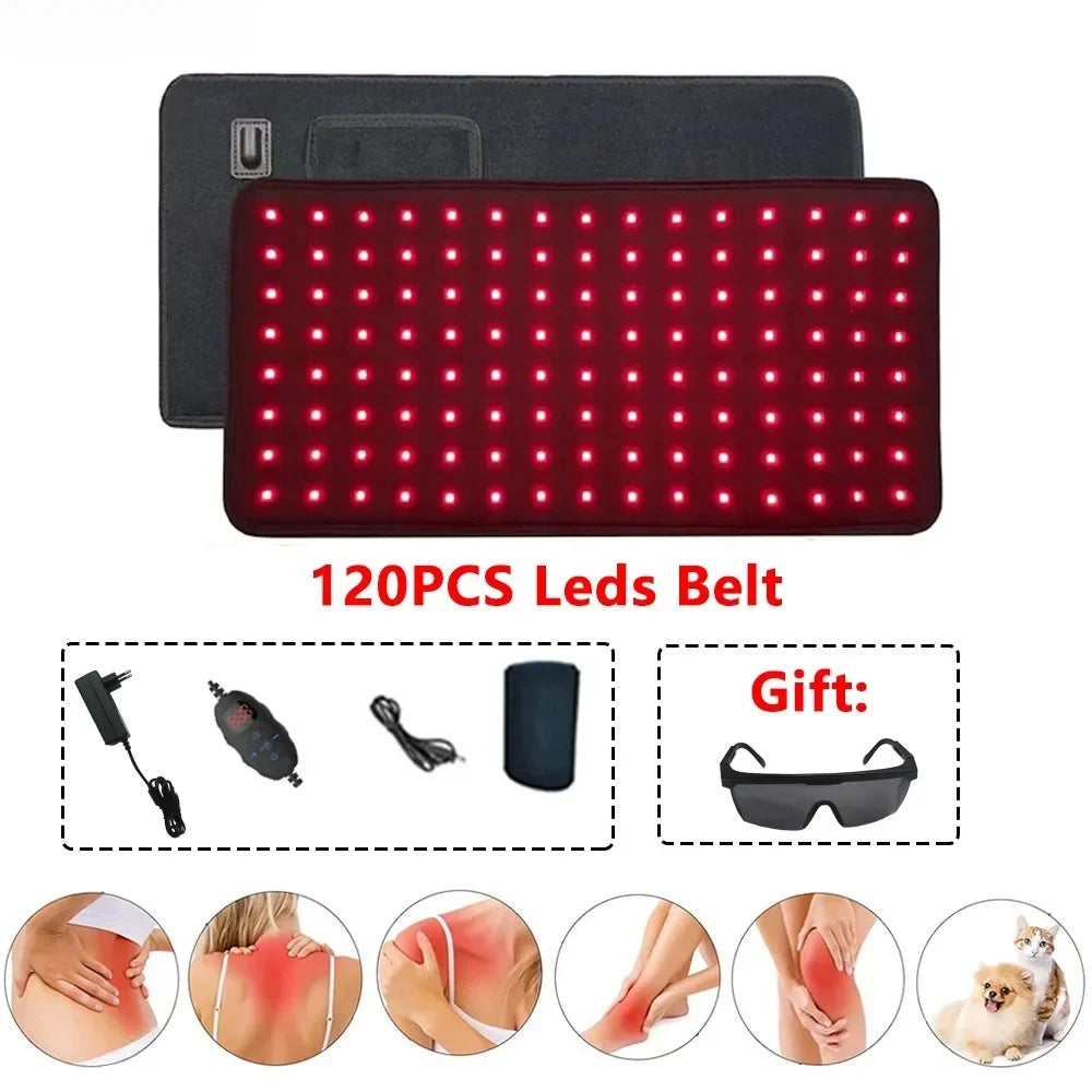NEW 120 LEDs Red Light Belt 660nm&850nm Infrared Light Therapy Pad for Body Fatigue Deep Therapy for Back Knee Hands Feet Relief