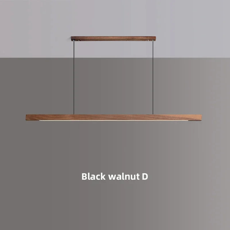 Nordic Wood Pendant Lights Modern Simple Walnut long Linear chandelier kitchen island office dining room bar hanging lamp LED